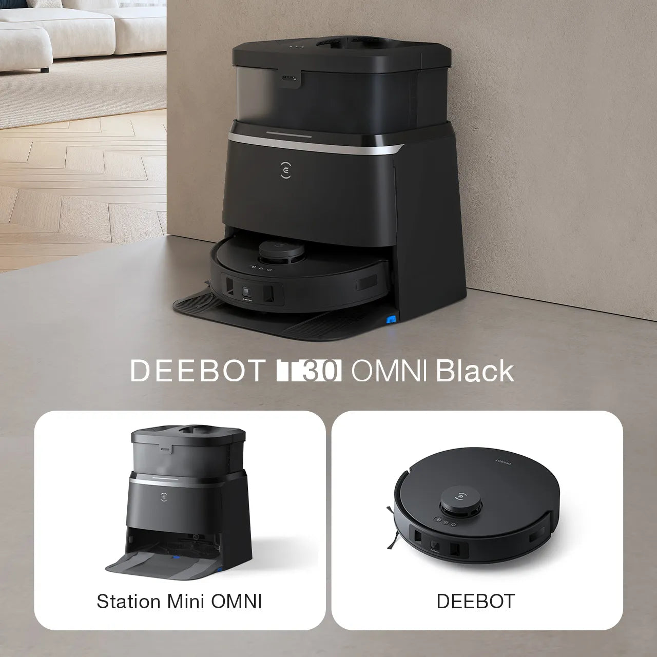 DEEBOT T30 OMNI Robot Laveur Aspirateur Noir avec Cartographie (IA, Mini, Puissant)