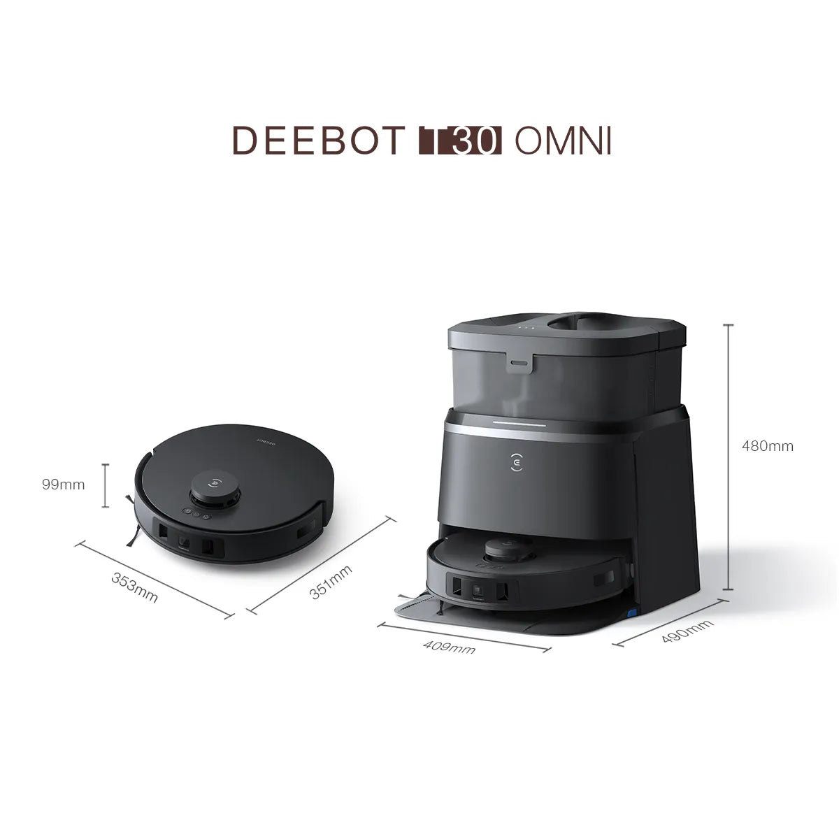 DEEBOT T30 OMNI Robot Laveur Aspirateur Noir avec Cartographie (IA, Mini, Puissant)